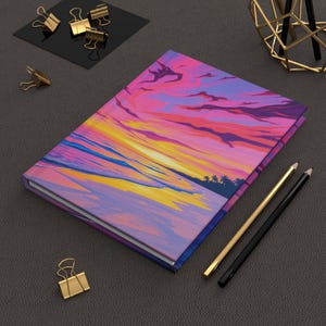 Ocean Sunset Hardcover Journal, Inspirational Beach Diary, Art Notebook for Writers, Gift for Beach Lovers Back to School Personal Planner