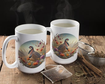 Chukar Spiel Vogel in WildblumenOregon High Desert Chukar Vogel digitale Kunst Keramiktasse 15oz