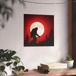 Sasquatch Moonlight Silhouette Bigfoot Encounter Art, Nature Wall Decor, Home Office Decor, Gifts for Nature Lovers, Adventure Decor