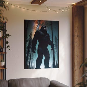 Bigfoot Watercolor Matte Poster Print, Nature Wall Art, Home Decor for Adventure Lovers, Gift for Wilderness Enthusiasts, Unique Wall Art