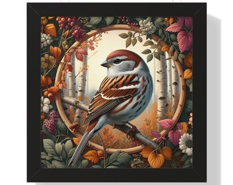 Sparrow in the Birch Trees Digital Art Print