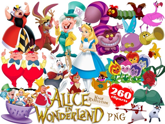 Alice in Wonderland PNG Cliparts Bundle, Alice in Wonderland PNG Cartoon Sublimation Cliparts, Alice in Wonderland Birthday Themed Clipart