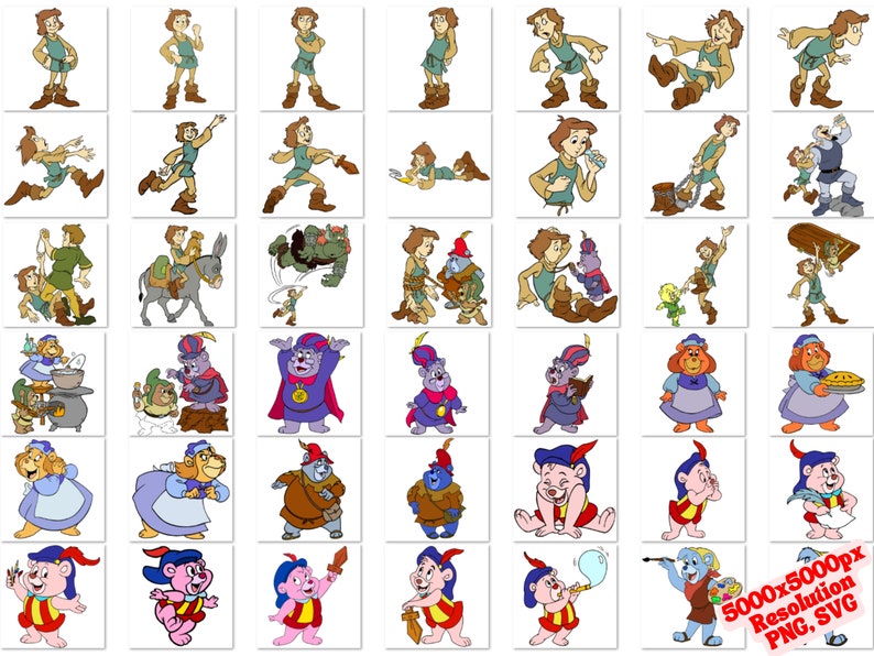 May include: A collection of cartoon illustrations featuring a variety of characters, including a knight, a bear, and a dragon. The illustrations are in a colorful style and are perfect for use in a variety of projects.