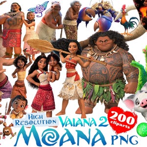 Moana Cliparts PNG Bundle, Moana PNG Cartoon Cliparts für Sublimation, Moana Film Themed Clip Arts Sammlung, Moana Cartoon Bilder PNG