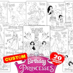 Gepersonaliseerde prinses aangepaste verjaardagskleurplaten, prinsessen verjaardag kleurboek, aangepaste prinses verjaardag kleurboek naam leeftijd pdf