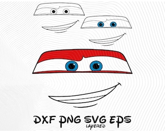 ライトニング・マックィーンの顔 SVG png dxf eps クリップアート ロゴ、車の SVG 漫画クリップアート、車の昇華ライトニング・マックィーンのロゴ デカール ステッカー (デジタル)