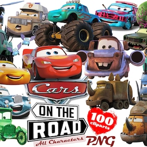 Cars on the Road PNG Cliparts Bundle, Cars PNG Cartoon Cliparts, Cars Sublimation, Lightning McQueen, Tow Mater, Cars Characters PNG Bundle