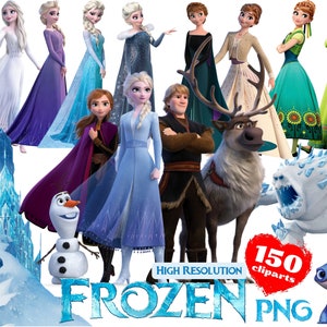 Frozen png-clipartbundel, Frozen PNG Cartoon-clipart voor sublimatie, Frozen-filmthema Clip Arts-collectie voor kerstfeest, png