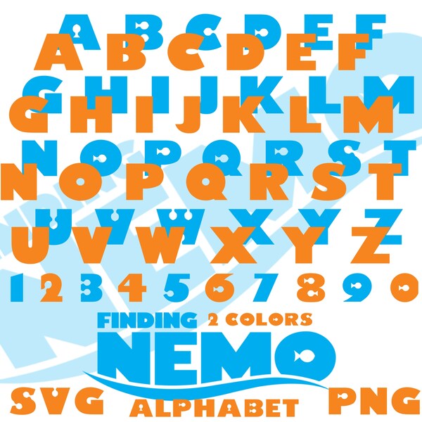 Finding Nemo Alphabet Font Bundle, Finding Nemo Sublimation Bundle, Finding Nemo Cartoon Movie Themed Birthday Party Alphabet Letters SVG