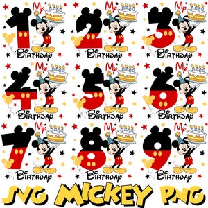 Mickey Mouse Birthday Digits SVG Bundle, Mickey Mouse Numbers PNG Cartoon Sublimation Cliparts, Mickey Mouse Movie Themed Font Numbers SVG