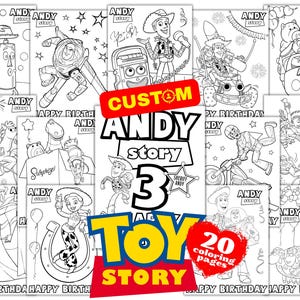 Gepersonaliseerde Toy Story aangepaste verjaardagskleurplaten, Toy Story verjaardagskleurboek, aangepaste Toy Story verjaardagskleurboek naam leeftijd:
