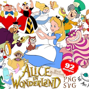 Alice in Wonderland SVG Cliparts Bundle, Alice in Wonderland SVG Cartoon Sublimation Cliparts, Alice in Wonderland Birthday Themed Clipart