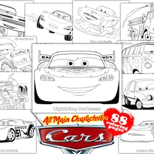 Autos Malbuch, Autos Charaktere Geburtstags Malbuch, Autos Beleuchtung McQueen Tow Mater Geburtstags Malbuch, Autos Malseiten PDF