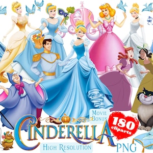 Paquete de imágenes prediseñadas de Cenicienta PNG, imágenes prediseñadas de sublimación de dibujos animados PNG de Cenicienta, imágenes prediseñadas temáticas de princesa de Cenicienta cumpleaños PNG paquete de imágenes prediseñadas