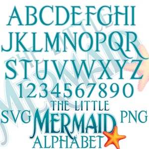 The Little Mermaid Alphabet Letters Cliparts Bundle, Mermaid SVG Cartoon Sublimation Cliparts, The Little Mermaid Ariel Movie Themed Font