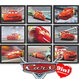 Cars Disney Set of 9 Wall Art Posters, Cars Digital Printable Art, Cars Lightning McQueen, Cars Wall Art Posters jpg Printables Decorations image 1