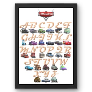 Disney Cars Alphabet Posters, Cars JPG Digital Download, Cars Wall Art Kids Room Poster, Cars Kids Printables, Disney Letters Alphabet Font