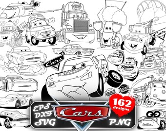 Cars SVG png dxf eps Clipart Bundle, Cars SVG Cartoon Cliparts, Cars Sublimation, Lightning McQueen, Cars Characters PNG Cliparts Bundle svg