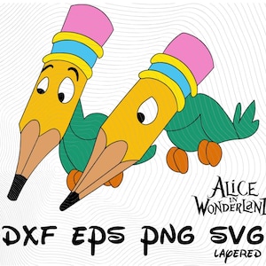 Lápis Pássaros Alice no País das Maravilhas SVG Clipart, Alice no País das Maravilhas SVG Desenho Animado Sublimação Clipart, Lápis Pássaros Alice no País das Maravilhas Clipart