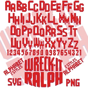 Wreck-It Ralph Alphabet Letters Font Bundle, Wreck-It Ralph SVG Sublimation Birthday Letters Decoration, Wreck-It Ralph Cliparts Bundle PNG