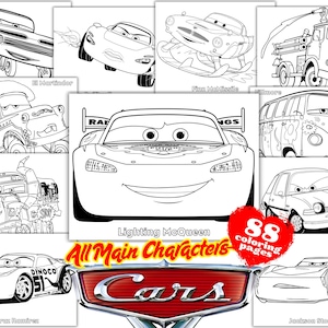 Cars Coloring Book, Cars Characters Birthday Coloring Book, Cars Lighting McQueen Tow Mater Birthday Coloring Book, Cars Colouring Pages PDF