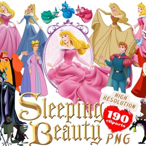 Paquete de imágenes prediseñadas PNG de La Bella Durmiente, imágenes prediseñadas de sublimación de dibujos animados PNG de La Bella Durmiente Aurora, imágenes prediseñadas temáticas de La Bella Durmiente Princesa Aurora