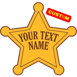 May include: A yellow five-pointed star with a brown outline. The star has the text "YOUR TEXT NAME" in brown letters.