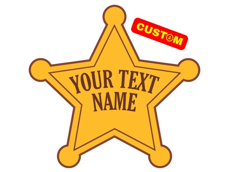 May include: A yellow five-pointed star with a brown outline. The star has the text "YOUR TEXT NAME" in brown letters.