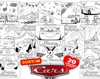 Personalized Cars 2 Custom Birthday Coloring Pages, Cars Birthday Coloring Book, Custom Cars Lighting McQueen Birthday Coloring Book Name