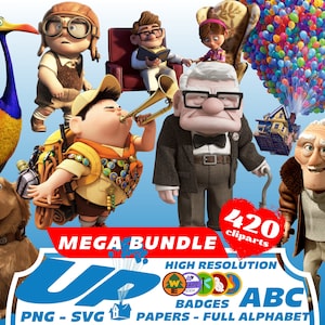 Mega Bundle de imágenes prediseñadas de Up, imágenes prediseñadas de sublimación de dibujos animados PNG de Up, colección de imágenes prediseñadas con temática de Up, imprimibles de películas de Up, imágenes prediseñadas PNG de globos de casas