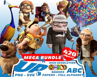 Mega Bundle de imágenes prediseñadas de Up, imágenes prediseñadas de sublimación de dibujos animados PNG de Up, colección de imágenes prediseñadas con temática de Up, imprimibles de películas de Up, imágenes prediseñadas PNG de globos de casas