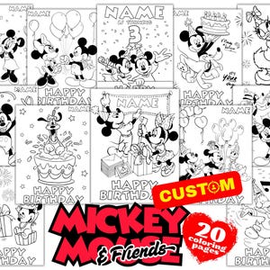 Personalized Mickey Mouse & Friends Custom Birthday Coloring Pages, Mickey Minnie Birthday Coloring Book, Custom Birthday Coloring Book Name
