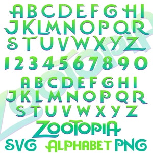 Pakiet czcionek Zootopia Alphabet, Zootopia SVG czcionki Litery Numer Cartoon sublimacji Clipart, Zootropolis Zoomania czcionka alfabetu PNG