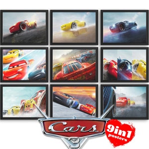 カーズ ディズニー ウォールアート ポスター 9 枚セット、カーズ デジタル印刷可能アート、カーズ ライトニング マックィーン、クルーズ ラミレス、ジャクソン ストーム ウォールアート ポスター jpg