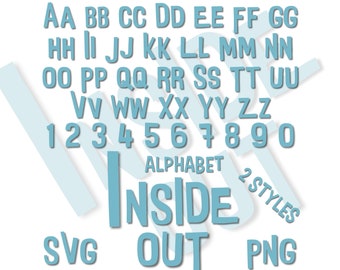 Binnenstebuiten alfabet lettertype letters Cliparts bundel, binnenstebuiten sublimatiebundel, binnenstebuiten png Cartoonfilm thema verjaardagsfeestje Cliparts