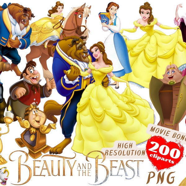 Beauty and the Beast PNG Cliparts Bundle, Beauty and the Beast PNG Cartoon Sublimation Cliparts, Beauty and the Beast Belle Themed Clip Arts