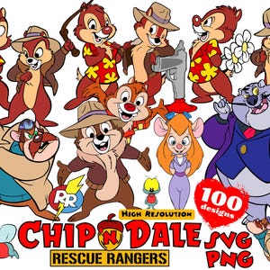 Chip 'n' Dale Rescue Rangers SVG Sublimation Cliparts Bundle, Chip and Dale Chipmunk SVG Cartoon Sublimation Cliparts, Chip and Dale PNG svg