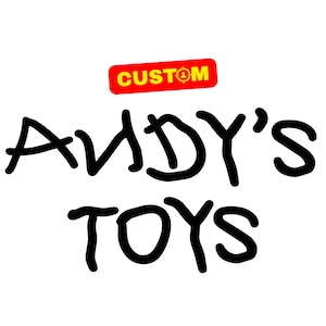 Spersonalizowany niestandardowy znak na pudełko z zabawkami Andy'ego, logo z nazwą Toy Story Andy PNG, oryginalna sublimacja Toy Story, niestandardowa odznaka z imieniem dla dzieci Toy Story png