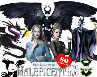 Maleficent PNG and SVG Cliparts Bundle, Maleficent Sublimation Cliparts, Maleficent Movie Themed Clip Art Collection Birthday Party PNG svg