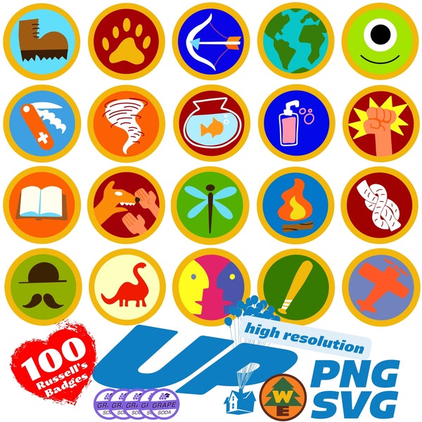 Up SVG Russell's Wilderness Explorer Badges Cliparts Bundle, Up SVG Cartoon Sublimation Cliparts, Up Themed Clip Art Collection, Up Badges