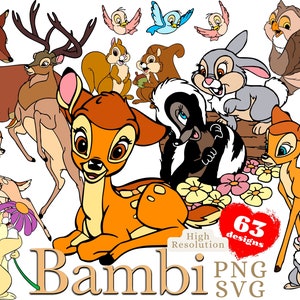 Bambi SVG PNG Cliparts Bundle, Bambi Sublimation Bundle, Bambi Cartoon Movie Themed Birthday Party Cliparts, Bambi SVG Collection High Res.