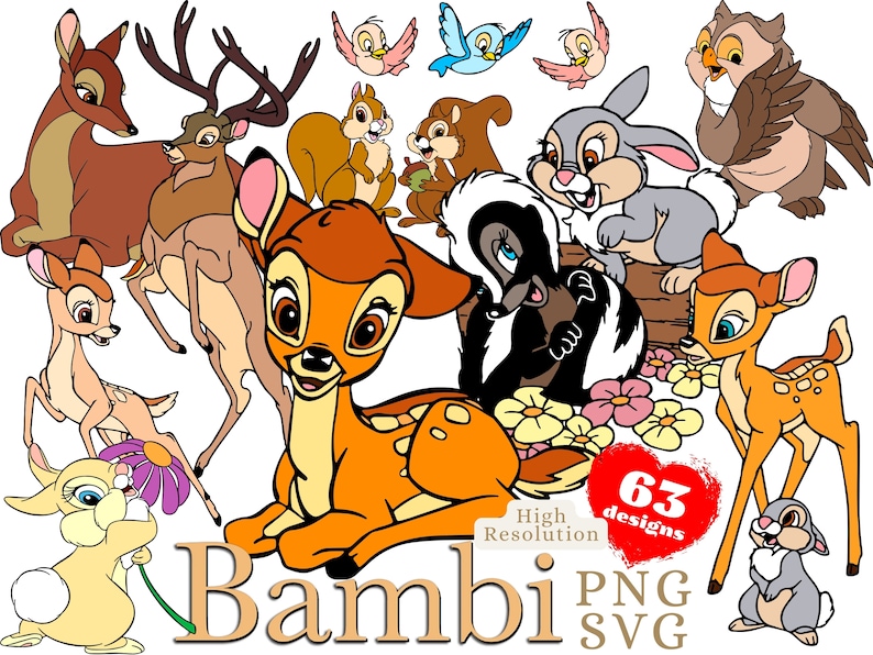 Bambi SVG PNG Cliparts Bundle, Bambi Sublimation Bundle, Bambi Cartoon ...