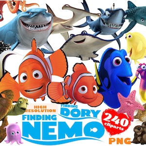 Paquete de imágenes prediseñadas PNG de Buscando a Nemo / Buscando a Dory, paquete de sublimación de Buscando a Nemo, fiesta de cumpleaños con temática de película de dibujos animados de Buscando a Dory Nemo PNG
