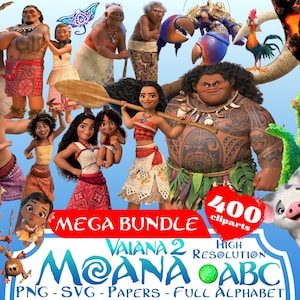 Paquete MEGA de imágenes prediseñadas de Moana, imágenes prediseñadas de dibujos animados PNG de Moana para sublimación, colección de imágenes prediseñadas con temática de la película Moana, imágenes PNG de dibujos animados de Moana
