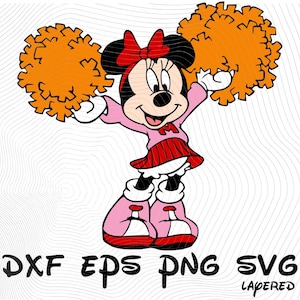 Cheerleading Minnie Mouse sublimatie clipart, Cheerleading Minnie Mouse SVG Cartoon sublimatie clipart, Minnie Mickey SVG gelaagde dxf eps