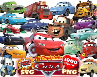Paquete de imágenes PNG de coches, imágenes PNG de dibujos animados, imágenes de sublimación de coches, Rayo McQueen, Tow Mater, imágenes PNG de personajes de coches (digitales)