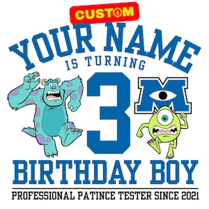 Benutzerdefinierte personalisierte Monster Universität PNG Logo Geburtstag T-Shirt Sublimation Monsters Universität Original Geburtstag benutzerdefinierte PNG Logo Name Alter