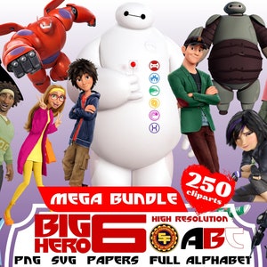 Big Hero 6 Cliparts Mega Bundle, Big Hero 6 Sublimation Cliaprts Sammlung, Big Hero 6 Geburtstagsparty Cake Topper PNG Printables Baymax SVG