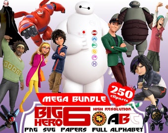 Big Hero 6 Cliparts Mega Bundle, Big Hero 6 Sublimation Cliaprts Collection, Big Hero 6 Birthday Party Cake Topper PNG Printables Baymax SVG