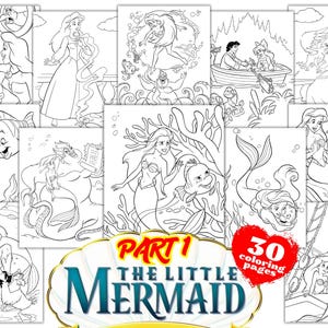 Libro para colorear de La Sirenita, páginas para colorear de Ariel, actividades para niños, Ariel, La Sirenita, imprimibles para niños en formato PDF